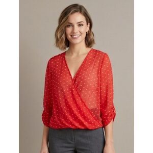 Decree Blouse Red Sz M Wrap style Sheer